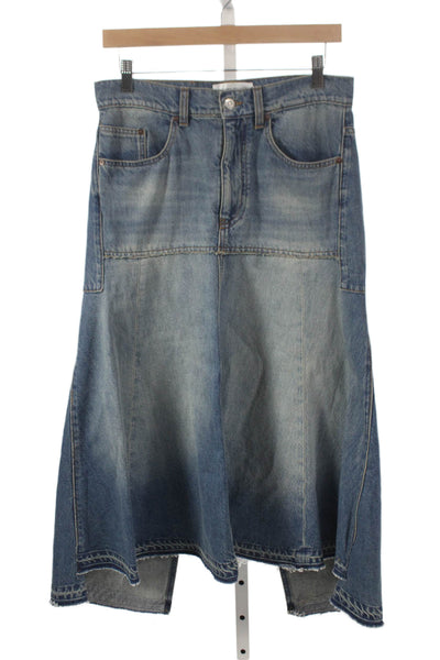 Victoria Beckham Womens A-Line Long Cotton Skirt Blue Button Solid Size 4