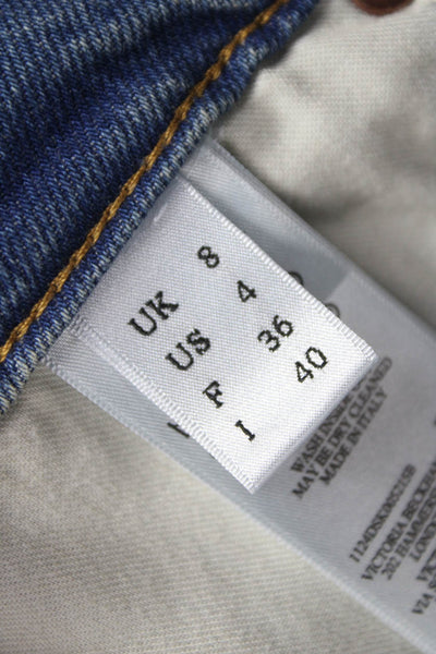 Victoria Beckham Womens A-Line Long Cotton Skirt Blue Button Solid Size 4