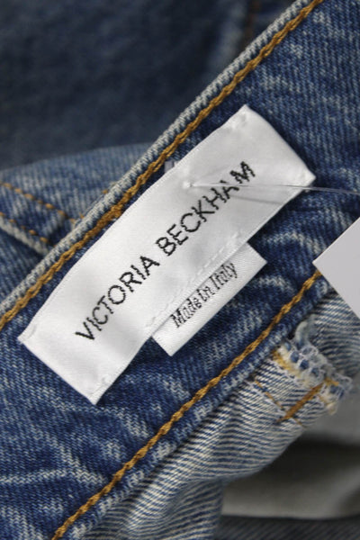 Victoria Beckham Womens A-Line Long Cotton Skirt Blue Button Solid Size 4