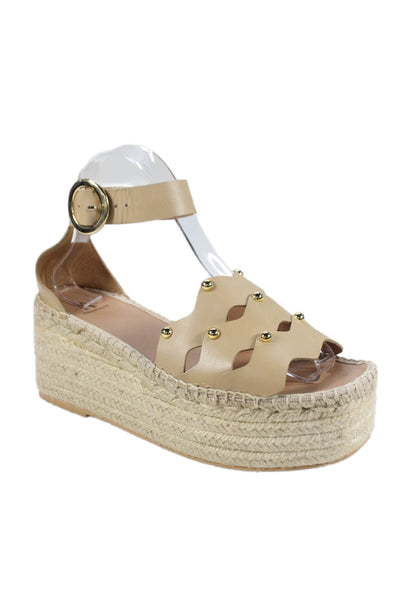 Aquatalia Womens Platform Espadrille Studded Detail Heels Beige Size 9