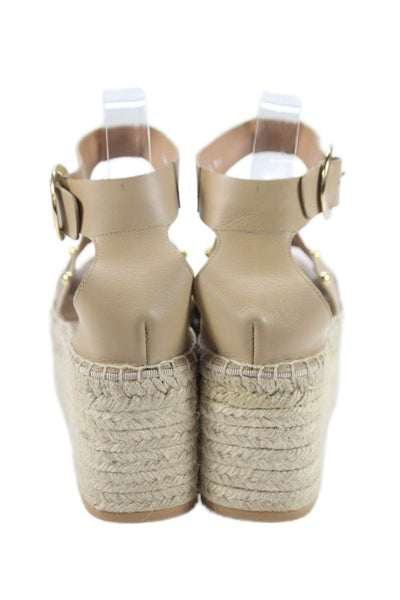 Aquatalia Womens Platform Espadrille Studded Detail Heels Beige Size 9
