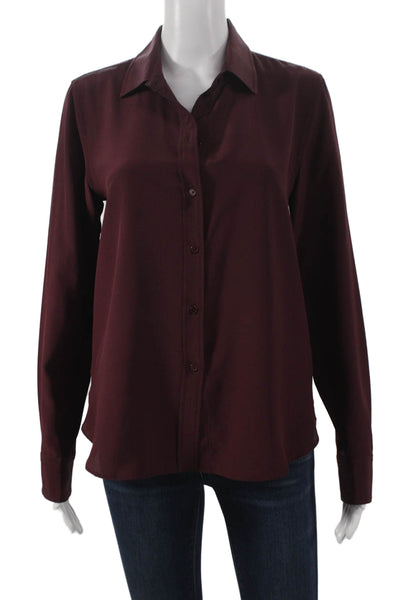 Nili Lotan Women Silk Collared Button-Up Long Sleeve Red Size M