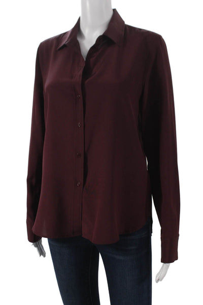 Nili Lotan Women Silk Collared Button-Up Long Sleeve Red Size M