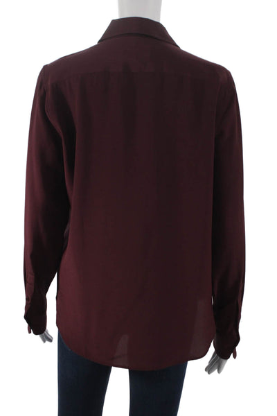 Nili Lotan Women Silk Collared Button-Up Long Sleeve Red Size M