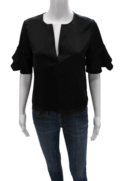Frame Women Basic Black V-Neck Short Sleeve Blouse Polyester Size XS