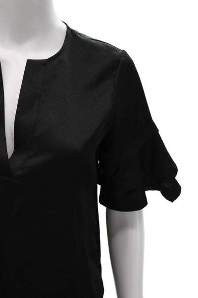 Frame Women Basic Black V-Neck Short Sleeve Blouse Polyester Size XS