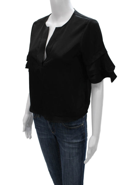 Frame Women Basic Black V-Neck Short Sleeve Blouse Polyester Size XS