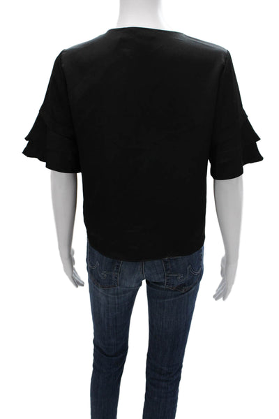 Frame Women Basic Black V-Neck Short Sleeve Blouse Polyester Size XS