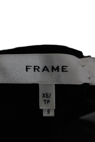 Frame Women Basic Black V-Neck Short Sleeve Blouse Polyester Size XS