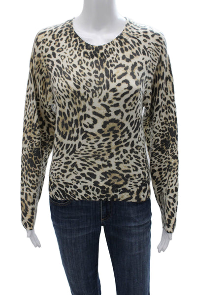Unsubscribed Womens Cashmere Animal Print Crewneck Pullover Beige Size XS