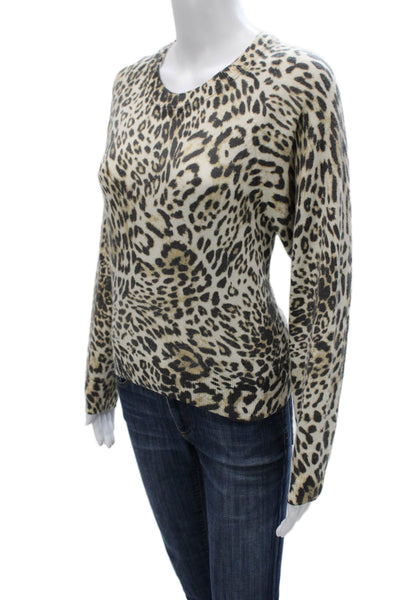 Unsubscribed Womens Cashmere Animal Print Crewneck Pullover Beige Size XS