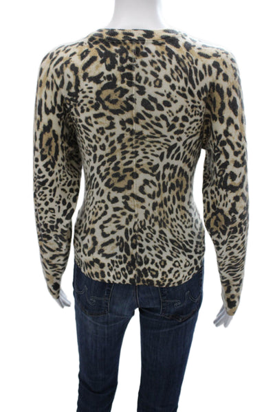 Unsubscribed Womens Cashmere Animal Print Crewneck Pullover Beige Size XS