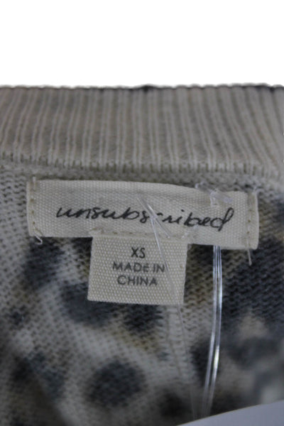 Unsubscribed Womens Cashmere Animal Print Crewneck Pullover Beige Size XS