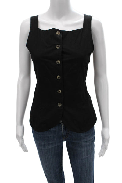 Ciao Lucia! Women Black Square Neck Sleeveless Basic Tank Cotton Button Size S