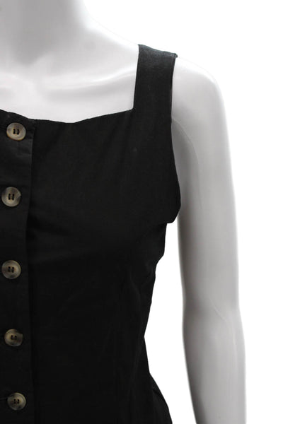 Ciao Lucia! Women Black Square Neck Sleeveless Basic Tank Cotton Button Size S