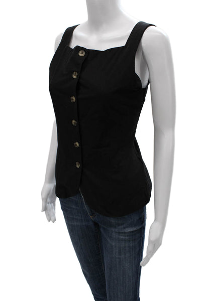 Ciao Lucia! Women Black Square Neck Sleeveless Basic Tank Cotton Button Size S