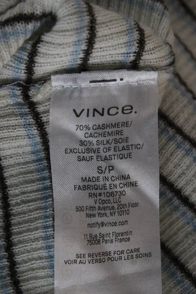 Vince Womens Ivory Cashmere Pullover V Neck Striped 3/4 Sleeve Size XS Petite