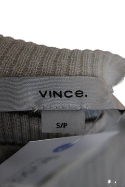 Vince Womens Ivory Cashmere Pullover V Neck Striped 3/4 Sleeve Size XS Petite