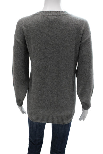 Sharis Place Women Virgin Wool Gray Pullover Crew Neck Long Sleeve Size S