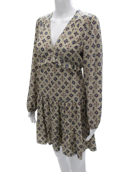 Veronica Beard Womens Mini Silk V Neck Long Sleeve Multicolor Dress Size 4