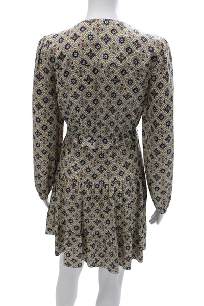 Veronica Beard Womens Mini Silk V Neck Long Sleeve Multicolor Dress Size 4