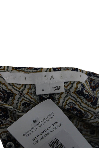 Veronica Beard Womens Mini Silk V Neck Long Sleeve Multicolor Dress Size 4