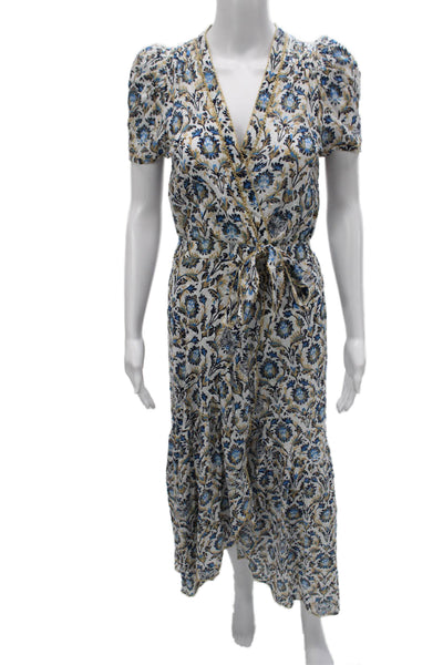Poupette St. Barth Womens Wrap Dress White Floral VNeck Short Sleeve Size S