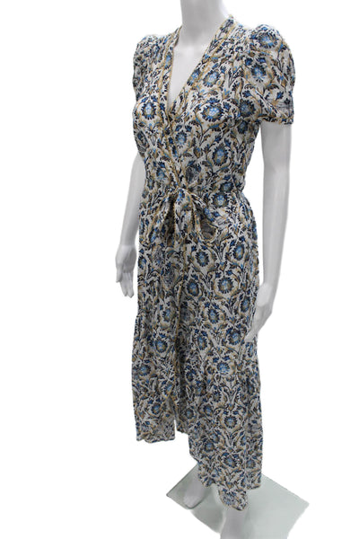 Poupette St. Barth Womens Wrap Dress White Floral VNeck Short Sleeve Size S