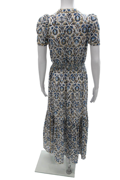 Poupette St. Barth Womens Wrap Dress White Floral VNeck Short Sleeve Size S