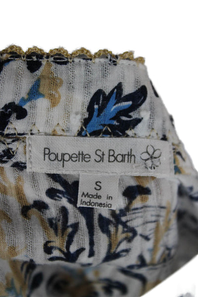 Poupette St. Barth Womens Wrap Dress White Floral VNeck Short Sleeve Size S