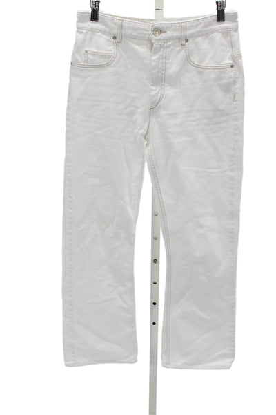 Isabel Marant Women White Straight Jeans Mid Rise Button 29in Cotton Size 36