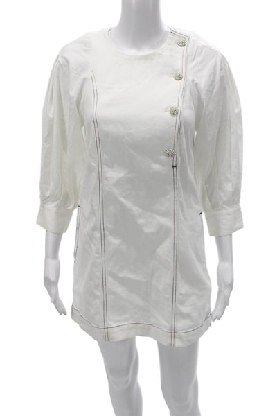 Something Navy Womens Shift Dress White Button 3/4 Sleeve Knee Length Size 6