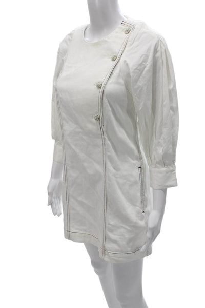 Something Navy Womens Shift Dress White Button 3/4 Sleeve Knee Length Size 6