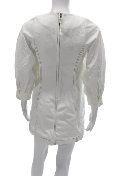 Something Navy Womens Shift Dress White Button 3/4 Sleeve Knee Length Size 6