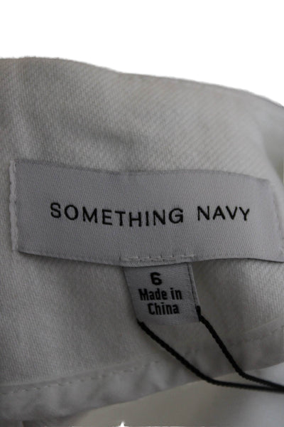 Something Navy Womens Shift Dress White Button 3/4 Sleeve Knee Length Size 6
