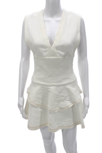IRO Womens Fit & Flare Sleeveless V-Neck Cotton Dress White Zip Size 38
