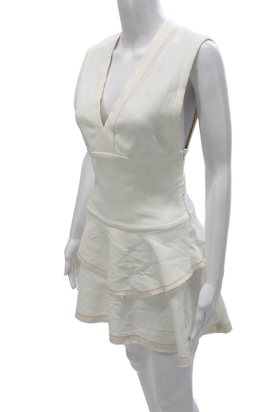 IRO Womens Fit & Flare Sleeveless V-Neck Cotton Dress White Zip Size 38