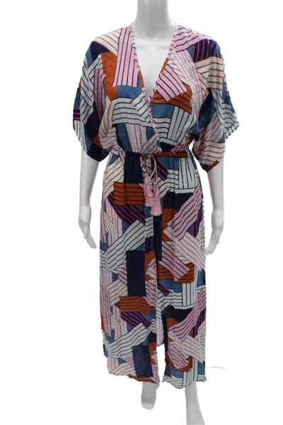 Cooper & Ella Women Kaftan Multicolor V-Neck Geometric Viscose Maxi Size XS