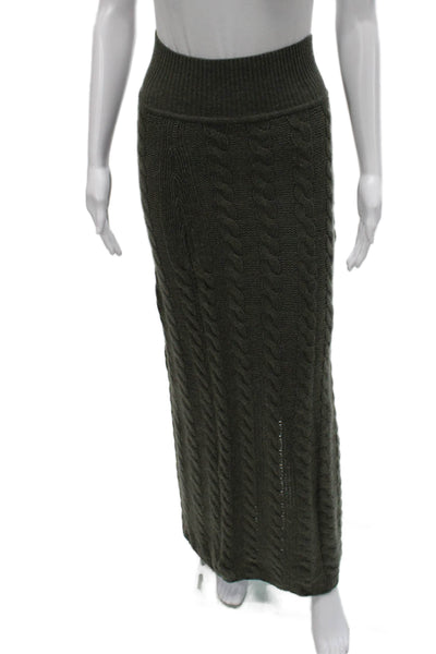 Something Navy Women Maxi Skirt Green Cable Knit Wool Cashmere Long Size S
