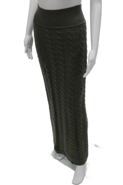 Something Navy Women Maxi Skirt Green Cable Knit Wool Cashmere Long Size S