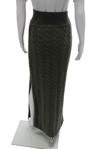 Something Navy Women Maxi Skirt Green Cable Knit Wool Cashmere Long Size S