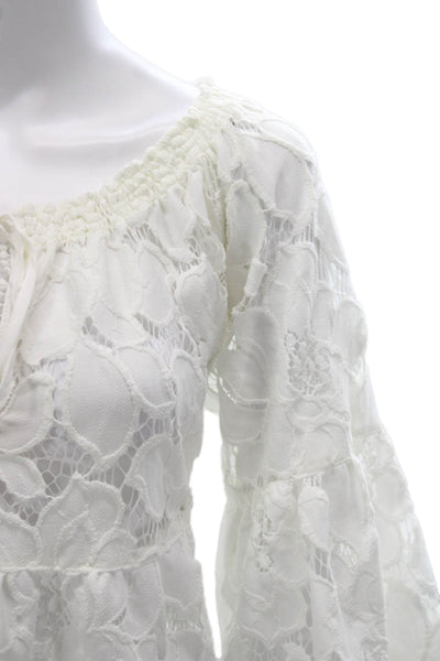 Vanita Rosa Women Tunic White Floral Off Shoulder 3/4 Sleeve Cotton Size One