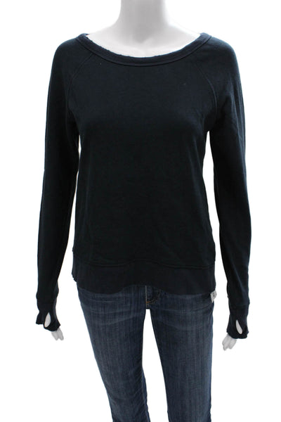 Pam & Gela Womens Boat Neck Cotton Pullover Sweatshirt Long Sleeve Blue Size 0P