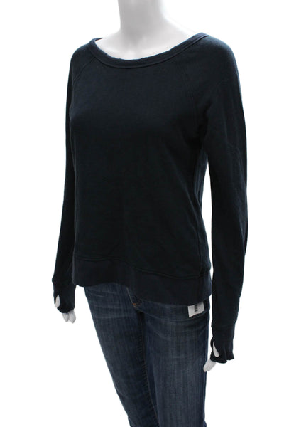 Pam & Gela Womens Boat Neck Cotton Pullover Sweatshirt Long Sleeve Blue Size 0P