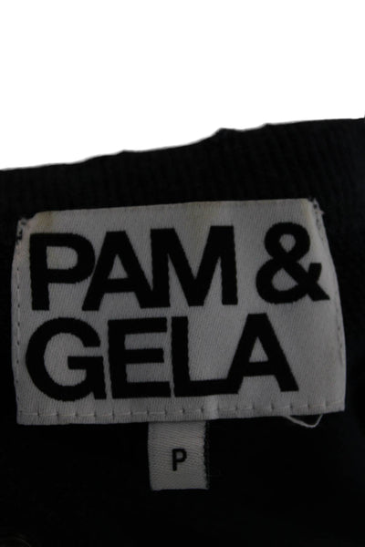 Pam & Gela Womens Boat Neck Cotton Pullover Sweatshirt Long Sleeve Blue Size 0P