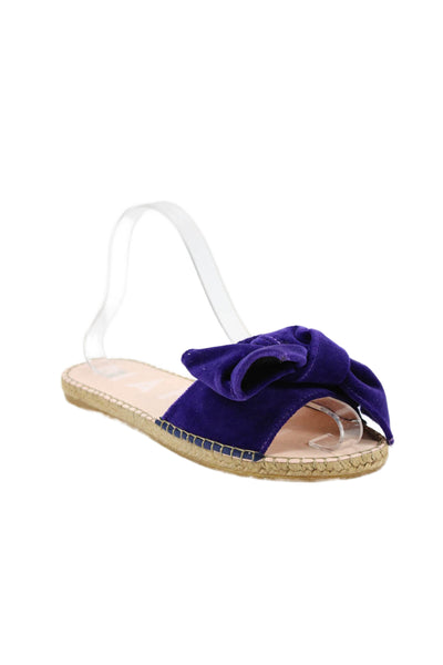 Manebi Womens Velvet Twist Bow Espadrille Slide On Sandals Purple Size 37 7