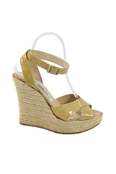 Jimmy Choo Womens Patent Leather Espadrille Wedge Sandals Yellow Size 37 7