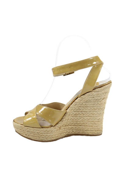 Jimmy Choo Womens Patent Leather Espadrille Wedge Sandals Yellow Size 37 7