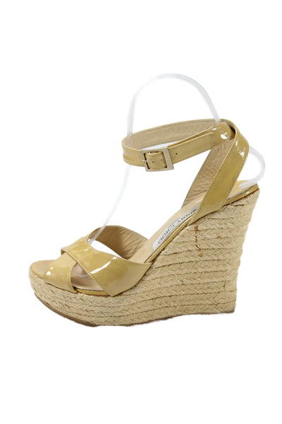 Jimmy Choo Womens Patent Leather Espadrille Wedge Sandals Yellow Size 37 7
