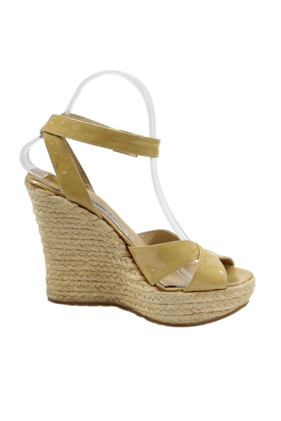 Jimmy Choo Womens Patent Leather Espadrille Wedge Sandals Yellow Size 37 7